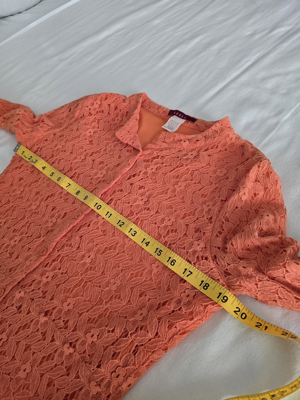 Vintage Ceres Orange Lace Mini Dress Button Front 90s Boho Festival Cottagecore - Picture 9 of 12